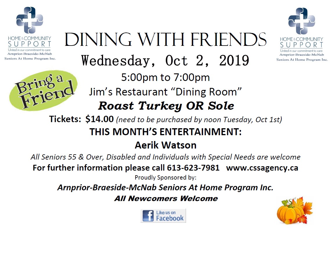 ArnpriorBraesideMcNab Seniors at Home Dining with Friends